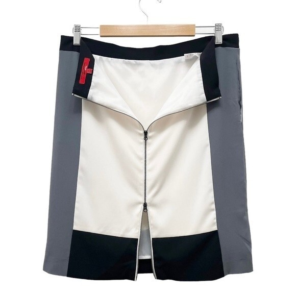 Narciso Rodriguez Colorblock Back Zip Pencil Skirt White Black Steel Size 10 - Picture 4 of 10
